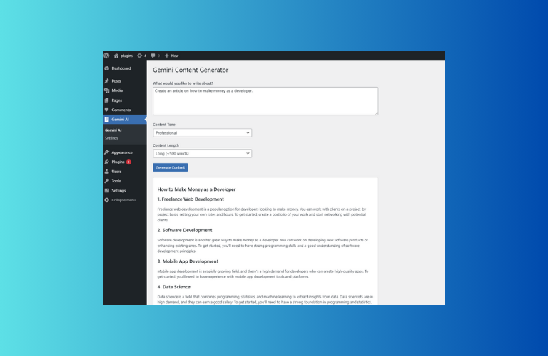 How to Create a WordPress Content Generation Plugin with Free Google Gemini API
