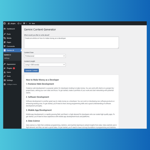 How to Create a WordPress Content Generation Plugin with Free Google Gemini API