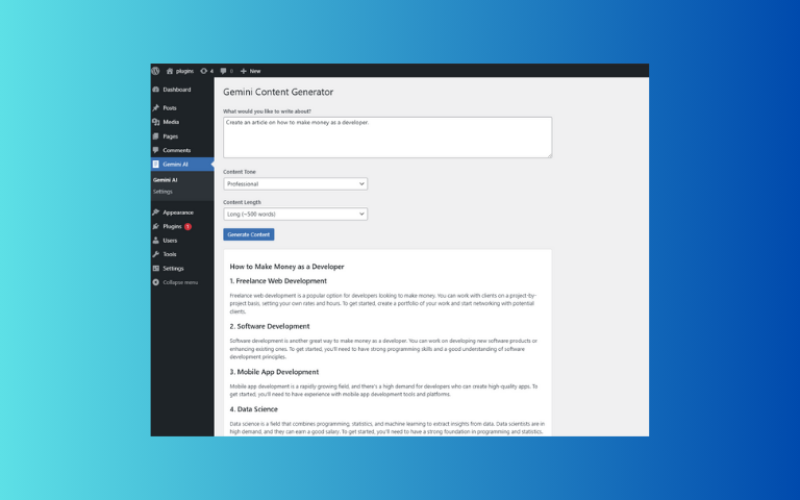 How to Create a WordPress Content Generation Plugin with Free Google Gemini API